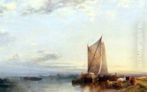 Figure With Wherries And Cattle By The Yare