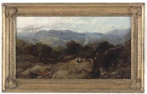Highland Landscape With A Young Girl by Henry Bright