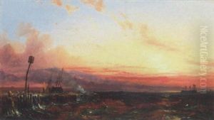 Coastal Scene At Sunset by Henry Bright