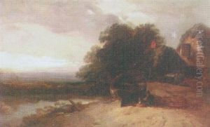 Figures By A Riverside Cottage