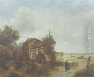 Fishing Boats Drawn Up On The Shore by Henry Bright