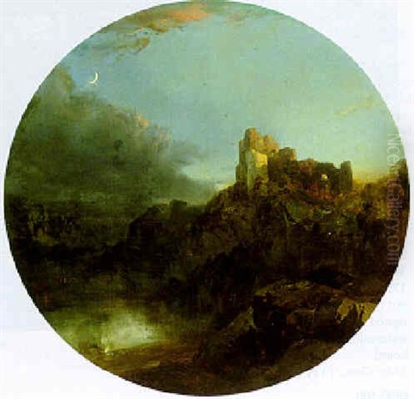 Moonlit Landscape With Ruined Castle - view 1
