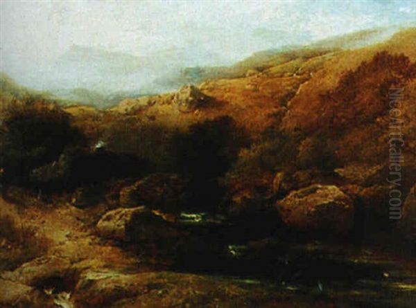 A Figure By A Rocky Stream - view 1