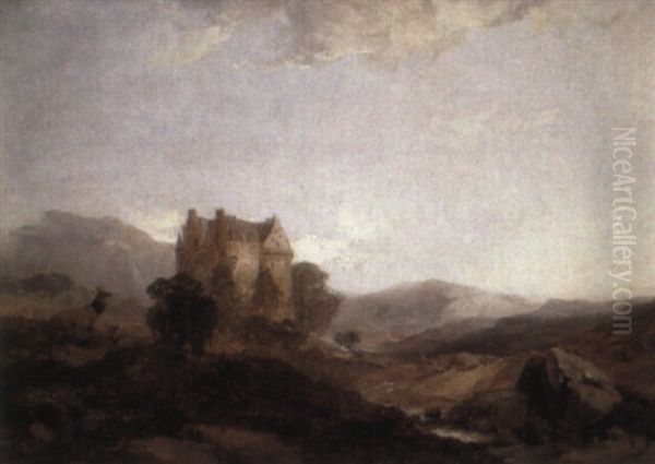 Deer Before A Castle In Scotland - view 1