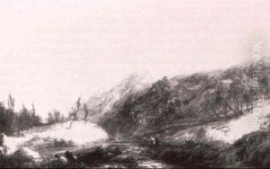 Goatherders In A Swiss Alpine Landscape by Henry Bright