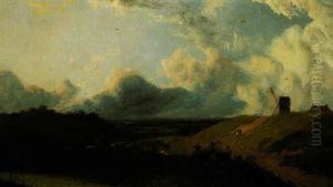 Weite Dunenlandschaft Mit Schafen Und Einer Windmuhle Weite Dunenlandschaft Mit Schafen Und Einer Windmuhle