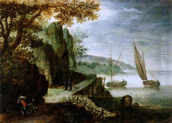 Kustenlandschaft Mit Reisenden Und Booten - view 1