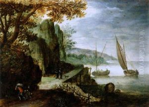 Kustenlandschaft Mit Reisenden Und Booten by Mattheus Bril the Younger