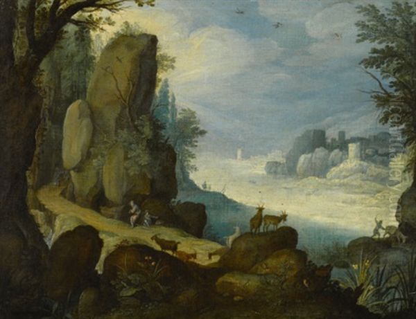 Rocky Landscape With Goats And Shepherds - view 1
