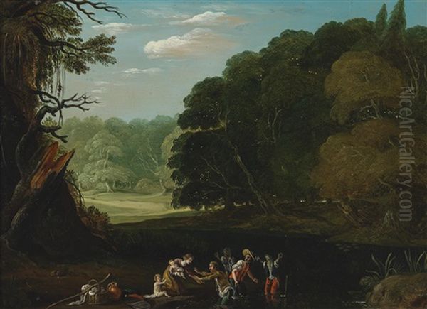 A Wooded Landscape Featuring Latona Changing The Lycian Peasants Into Frogs - view 1