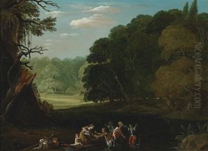 A Wooded Landscape Featuring Latona Changing The Lycian Peasants Into Frogs