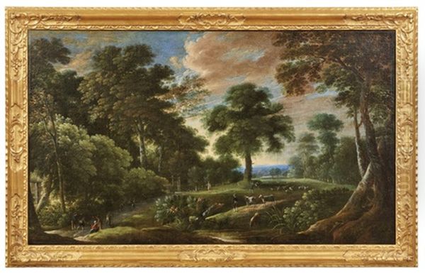 Schafer Mit Seiner Herde In Arkadischer Landschaft - view 1