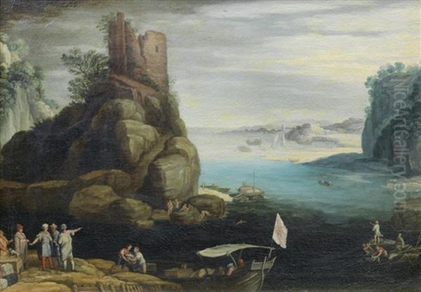 A Shepherd Resting With His Flock Before An Extensive River Landscape; And Figures On The Shore Before An Extensive River Landscape (2) - view 1
