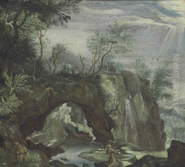 A Rocky Landscape With Saint Francis Receiving The Stigmata, Another Figure Looking On - view 1