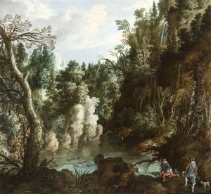 Paysage Boise Avec Cascades Et Chasse Au Canard by Paul Bril
