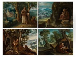Darstellungen Von Eremiten-heiligen (set Of 4)