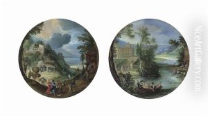 Autumn: A Wooded Landscape With Elegantly Dressed Figures And Others...: Spring: Elegantly Dressed Figures Playing Music In A Rowing Boat...(2 Works) by Paul Bril