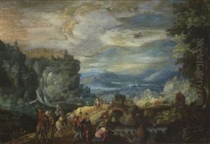 A Wooded River Landscape With Figure Being Baptised