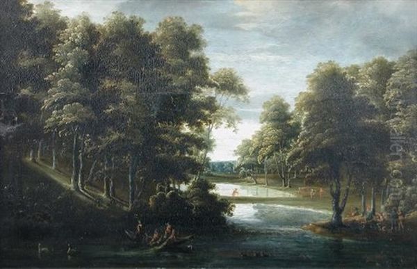 Duck Shooting On Decoy Ponds, With Sportsmen With Nets And Guns - view 1