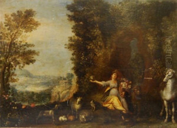 Diana, Goddess Of The Hunt, Depicted Holding The Spear Of Life, Fertility, Nature And Reproduction, Surrounded By Various Animals - view 1