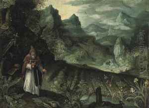 An Extensive Landscape With Saint Anthony Abbot Before His Field Of Crops