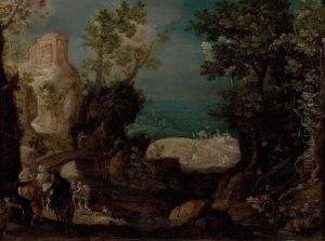 Landschaft Mit Antikem Rundtempel (in Der Art Des Sibyllentempels Von Tibur) Mit Personenstaffage by Paul Bril