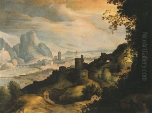 Paysage Rocheux Avec Une Ville Au Bord D'une Riviere Paysage Rocheux Avec Une Ville Au Bord D'une Riviere