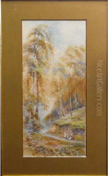 Figures By A Lake In A Wooded Landscape - view 1