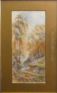 Figures By A Lake In A Wooded Landscape by Charles Frederick Allbon