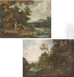 A Hermit Saint In A Wooded River Landscape (+ A Hermit Saint In A Wooded River Landscape; 2 Works) by Paul Bril