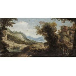 An Extensive River Landscape With A Hermit Saint In The Foreground A Temple And Ruins Beyond