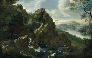 Gebirgige Fluslandschaft Mit Hirten Und Herde by Paul Bril