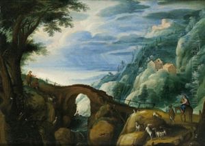 Gebirgslandschaft Mit Blick Auf Das Meer Und Der Flucht Nach Agypten by Paul Bril