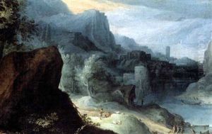 Extensive River Landscape With Figures Beside A Road Extensive River Landscape With Figures Beside A Road