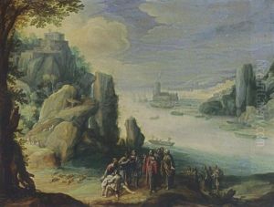 An Extensive River Landscape With Christ Healing The Possessed Of Gerasa