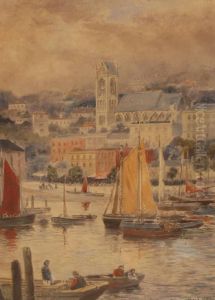 Boats Intorquay Harbour by Charles Frederick Allbon