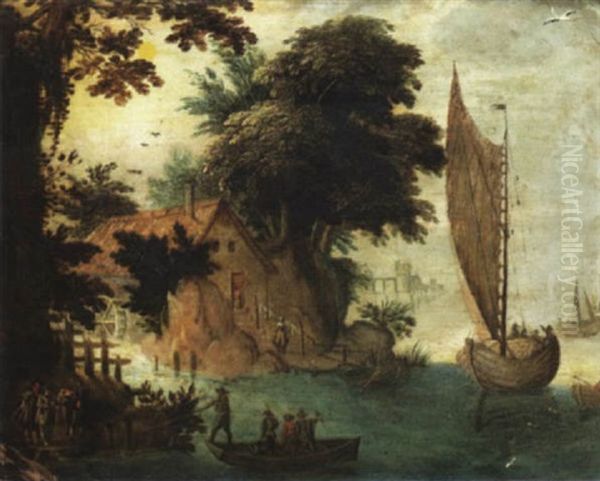 Navires Pres D'un Moulin A Eau - view 1
