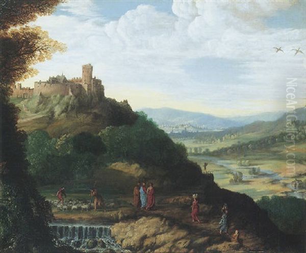 An Extensive Landscape With Christ On The Road To Emmaus - view 1