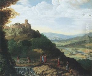 An Extensive Landscape With Christ On The Road To Emmaus