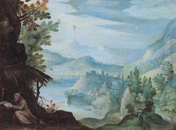 A Hermit Saint In A River Landscape, A Town In The Distance - view 1