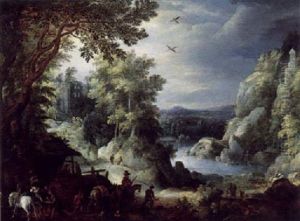Bewaldete Fluslandschaft Mit Reitern, Einer Zigeunerin, Die Einem Kavalier Aus Der Hand Liest