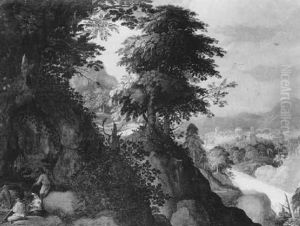 Berglandschaft Mit Rastender Familie (die Hl. Familie Auf Der Flucht Nach Agypten) by Paul Bril