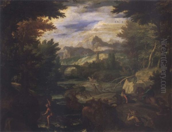 Extensive Landscape With A Stag Hunt - view 1