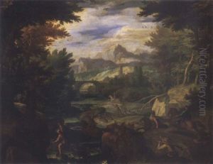 Extensive Landscape With A Stag Hunt