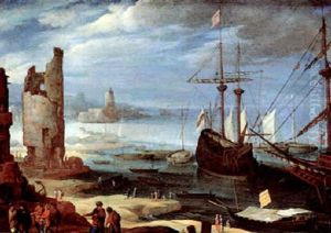 A Southern Port With Boats And Many Figures by Paul Bril