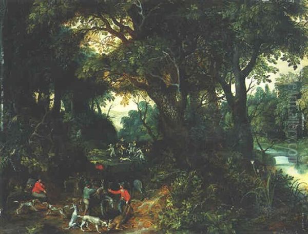 A Wooded Landscape With Hunters - view 1
