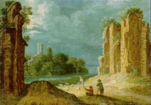 Peasants By Ruins, A River And A Tower Beyond