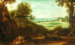 A Wooded Landscape With Huntsmen