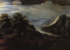 La Fuite En Egypte Dans Un Paysage Boise Pres D'une Riviere La Fuite En Egypte Dans Un Paysage Boise Pres D'une Riviere