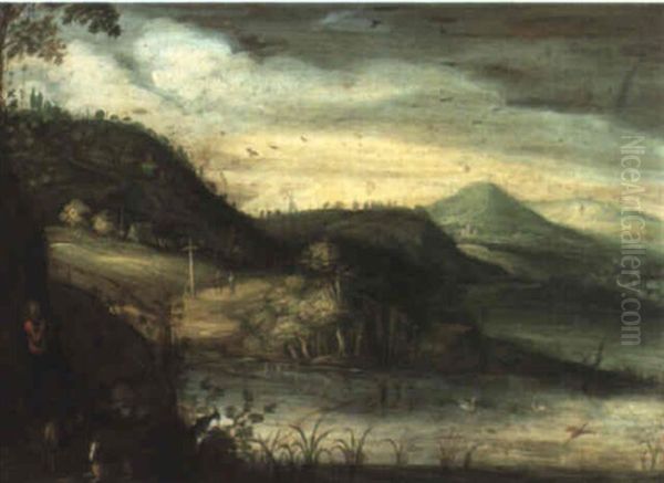 Wooded River Landscape With Goatherd And His Flock - view 1
